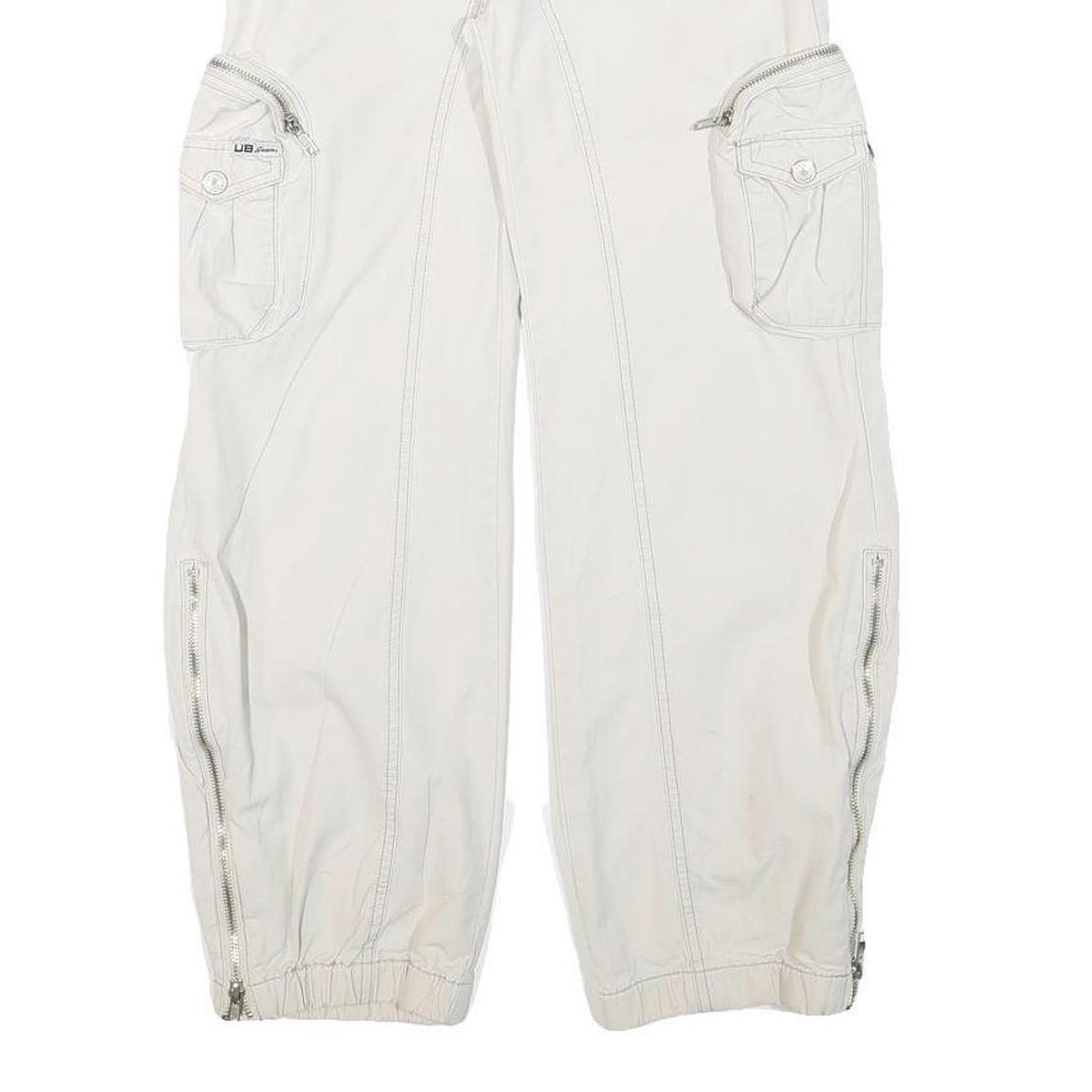 UNION BAY Womens Cotton Blend White Relaxed Cargo Trousers W23 L25 Zip Pocket