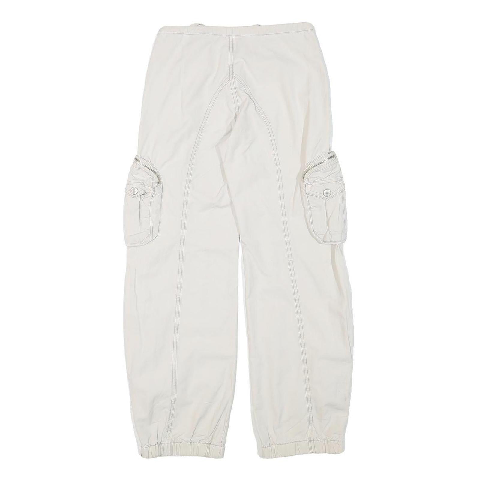UNION BAY Womens Cotton Blend White Relaxed Cargo Trousers W23 L25 Zip Pocket