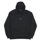 C.P. COMPANY Mens Black Hoodie M Rubber Logo Patch Pullover Drawstring Hood