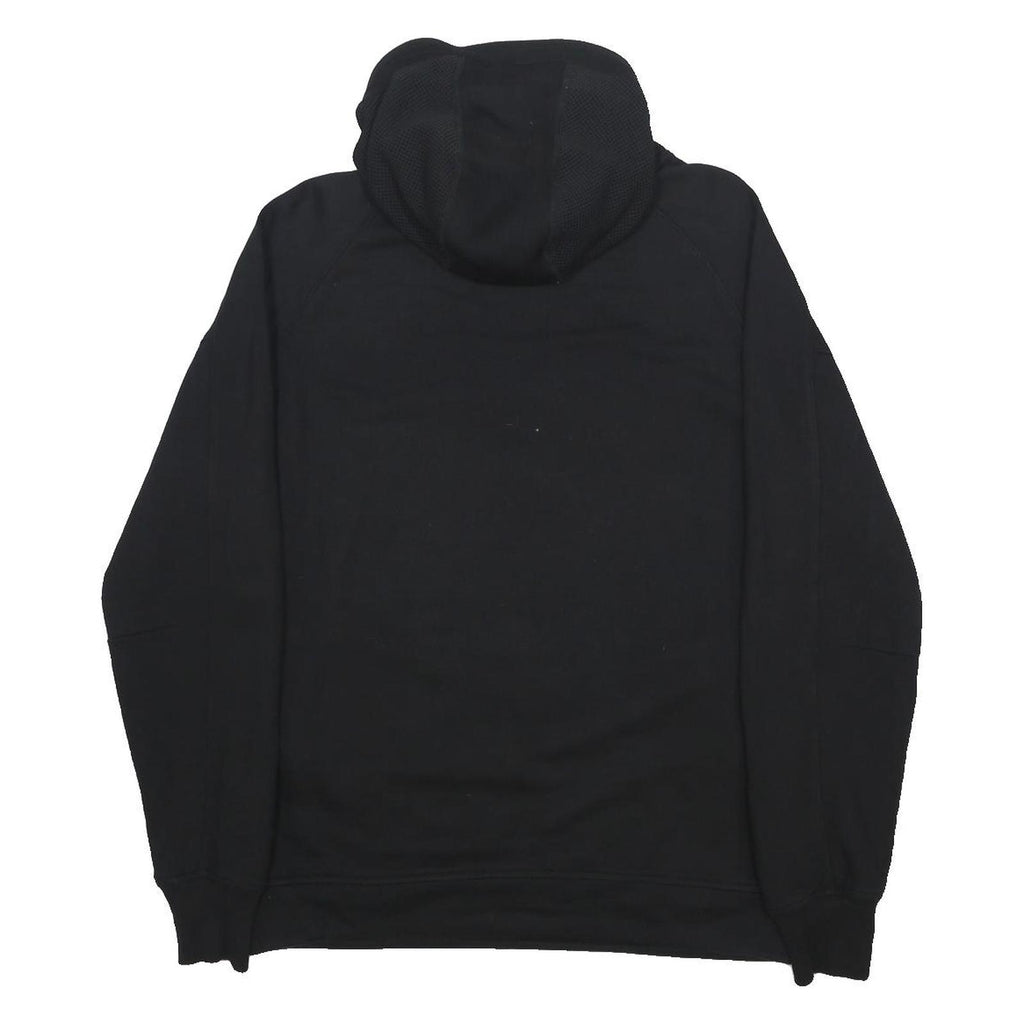 C.P. COMPANY Mens Black Hoodie M Rubber Logo Patch Pullover Drawstring Hood