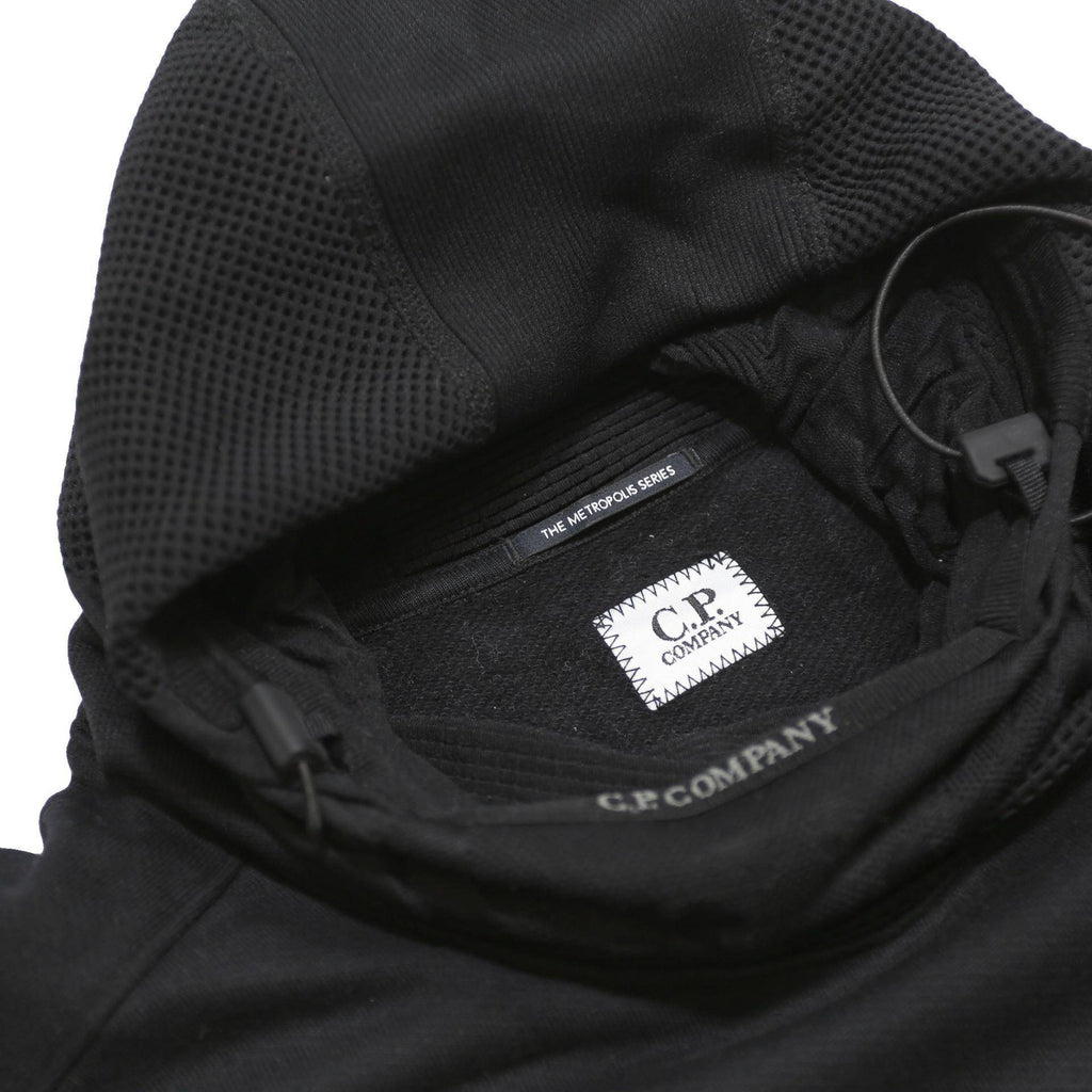 C.P. COMPANY Mens Black Hoodie M Rubber Logo Patch Pullover Drawstring Hood