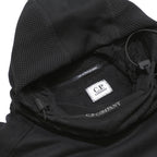 C.P. COMPANY Mens Black Hoodie M Rubber Logo Patch Pullover Drawstring Hood