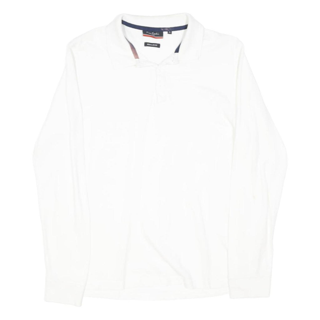 PIERRE CARDIN Mens White Long Sleeve Plain S Polo Shirt Cotton Blend Classic