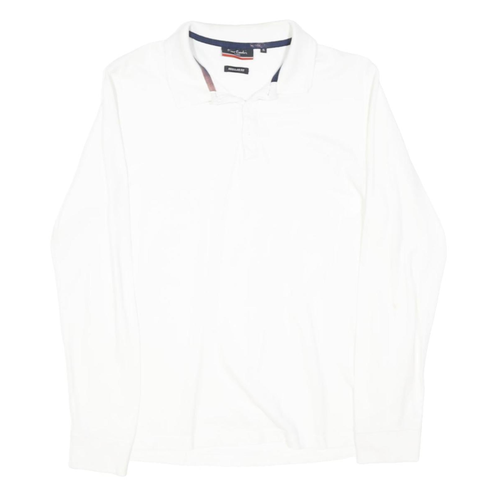 PIERRE CARDIN Mens White Long Sleeve Plain S Polo Shirt Cotton Blend Classic