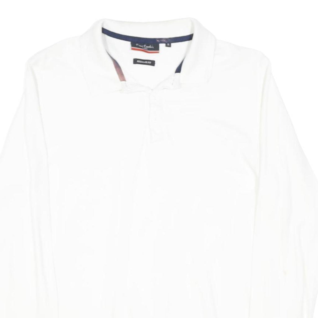 PIERRE CARDIN Mens White Long Sleeve Plain S Polo Shirt Cotton Blend Classic