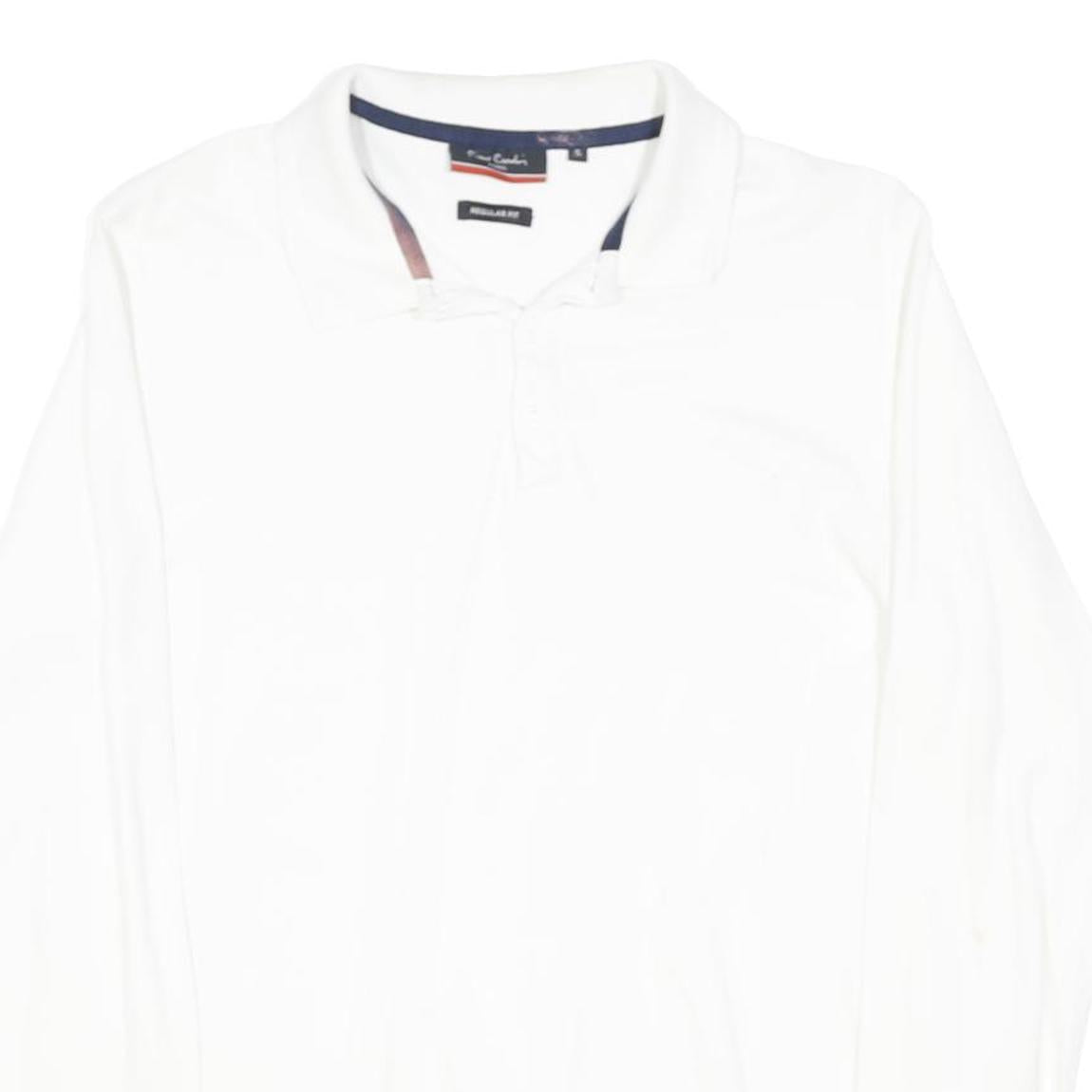 PIERRE CARDIN Mens White Long Sleeve Plain S Polo Shirt Cotton Blend Classic