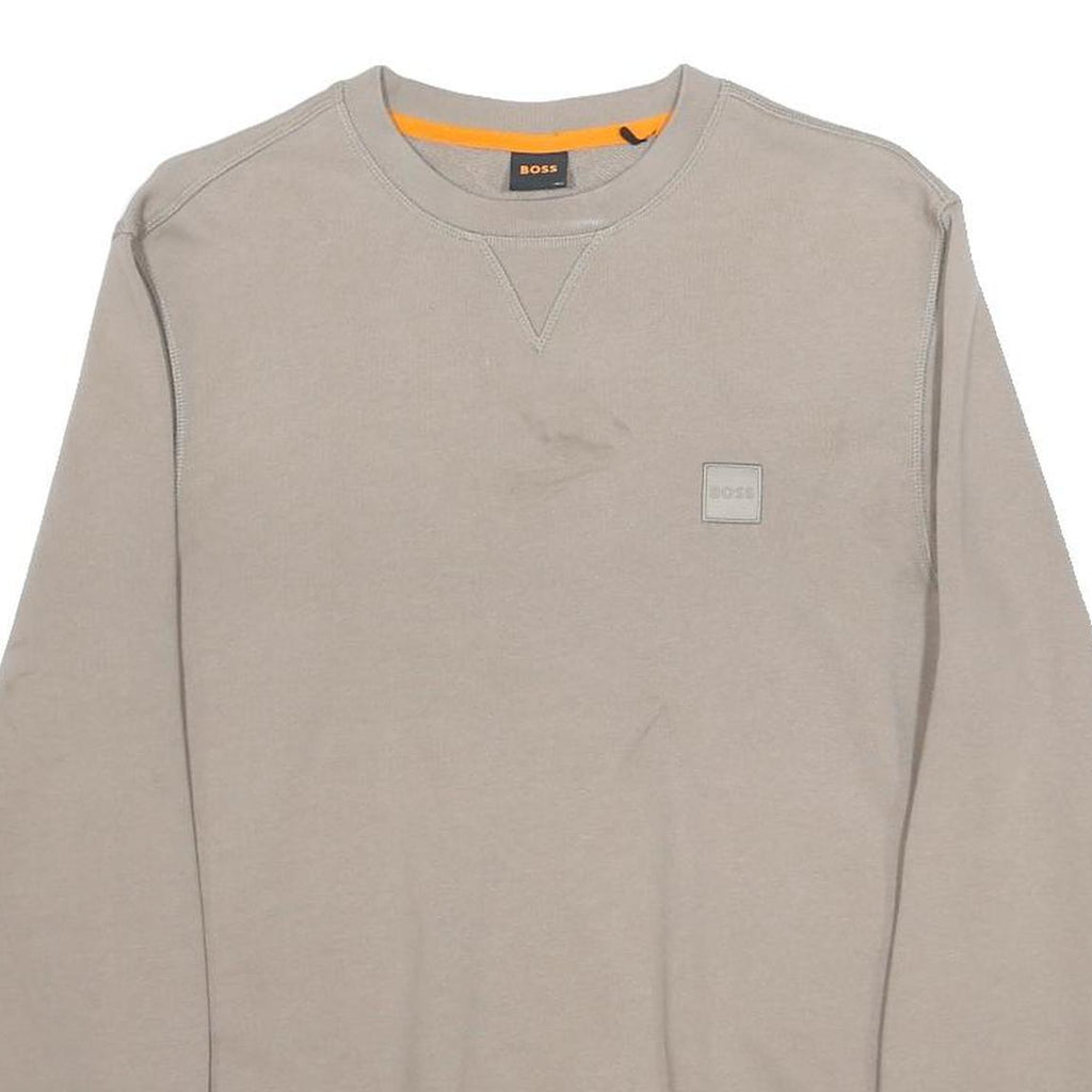 BOSS Mens Beige Cotton Blend Crew Neck Sweatshirt S Casual Pullover