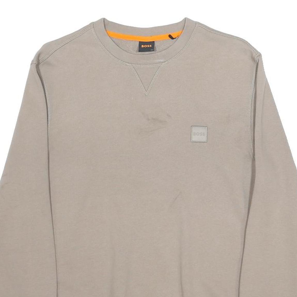 BOSS Mens Beige Cotton Blend Crew Neck Sweatshirt S Casual Pullover