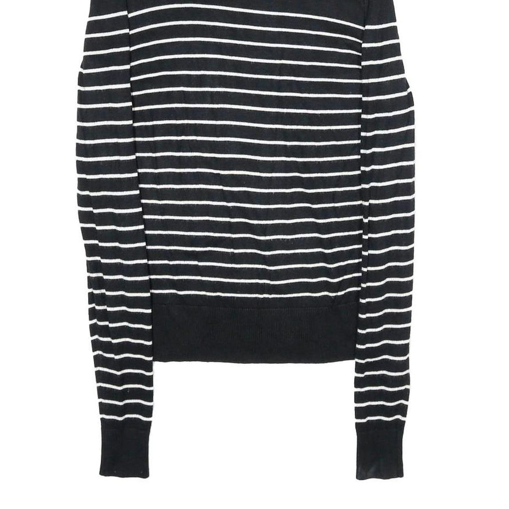 CHICOREE Womens Black & White Striped Plain Turtleneck Jumper Viscose Blend M