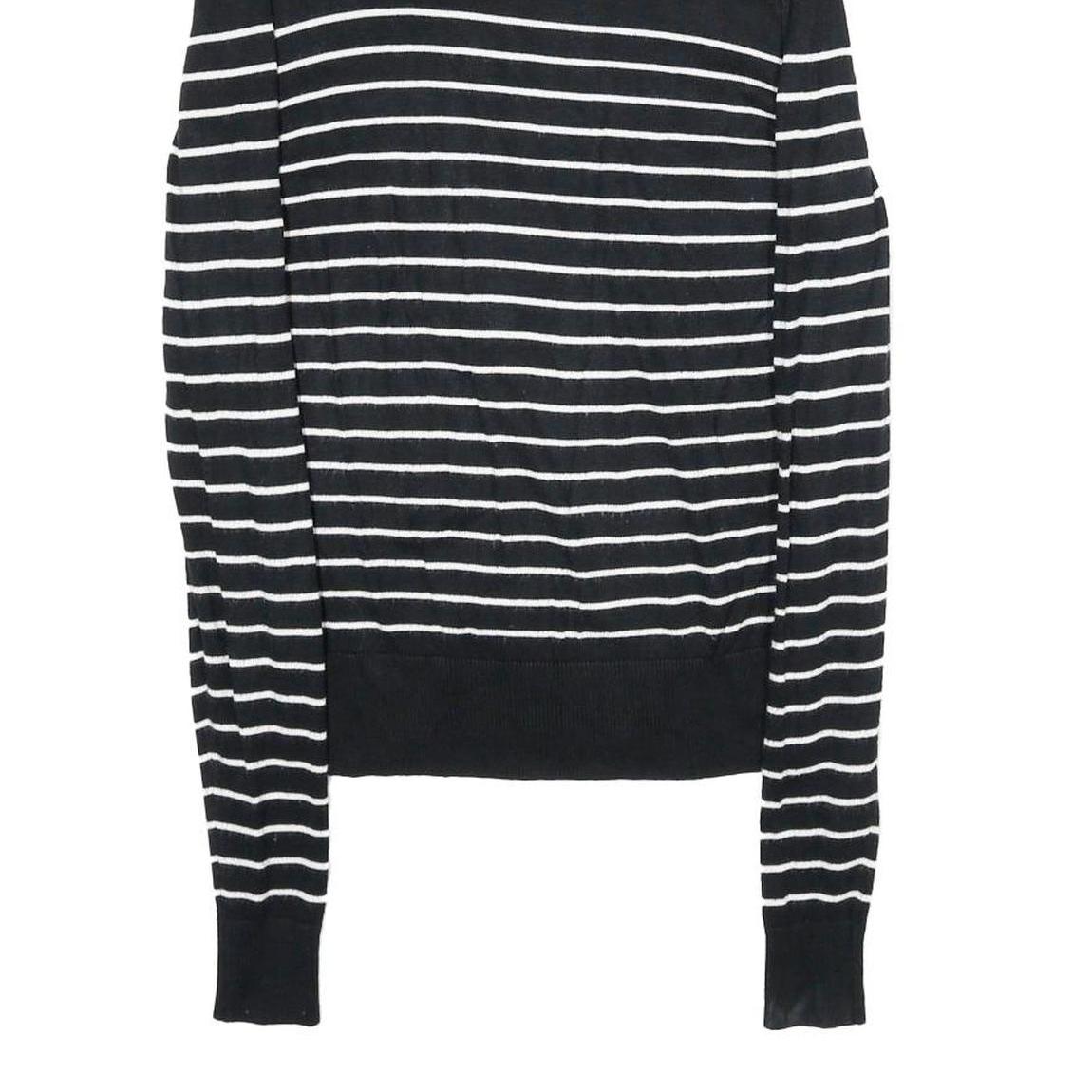 CHICOREE Womens Black & White Striped Plain Turtleneck Jumper Viscose Blend M