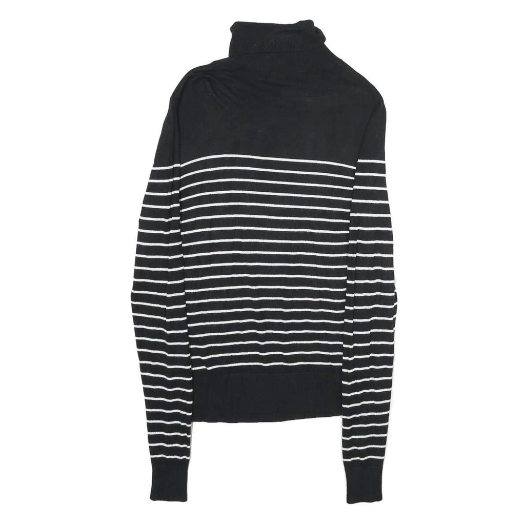 CHICOREE Womens Black & White Striped Plain Turtleneck Jumper Viscose Blend M