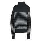 CHICOREE Womens Black & White Striped Plain Turtleneck Jumper Viscose Blend M