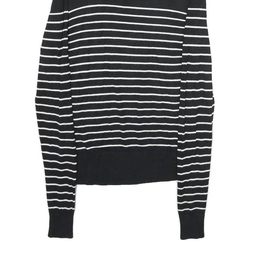 CHICOREE Womens Black & White Striped Plain Turtleneck Jumper Viscose Blend M
