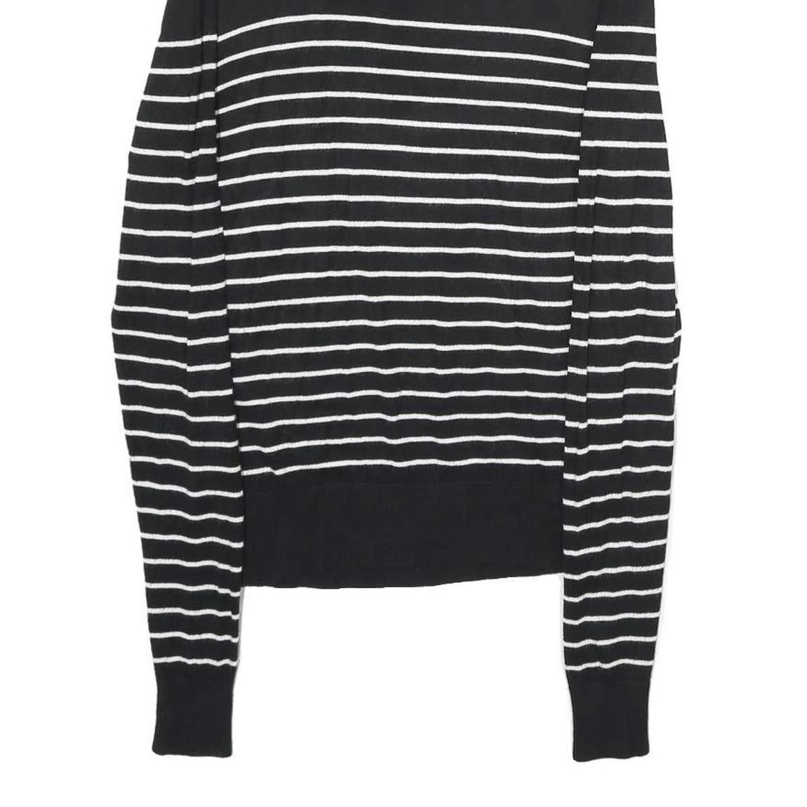 CHICOREE Womens Black & White Striped Plain Turtleneck Jumper Viscose Blend M