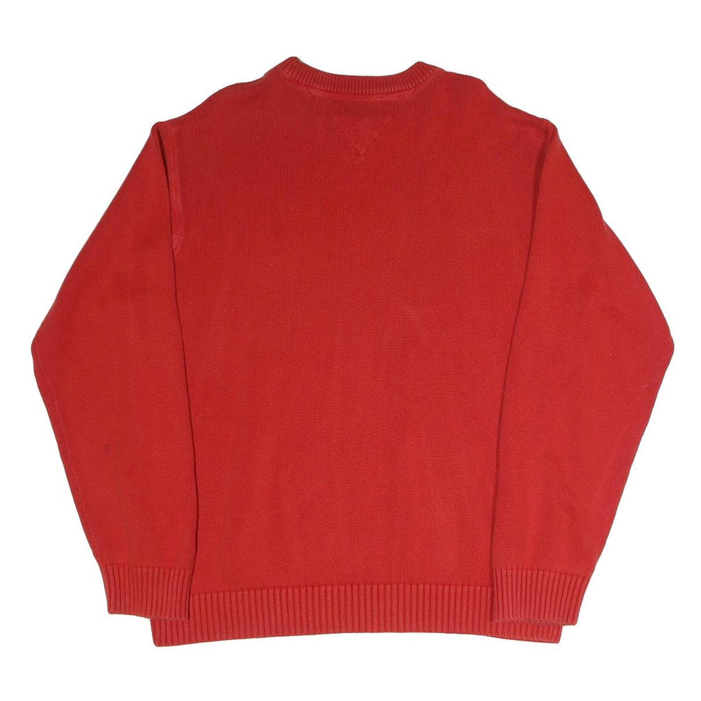TOMMY HILFIGER Mens Red Plain Cotton Blend Jumper Crew Neck Basic Knit L