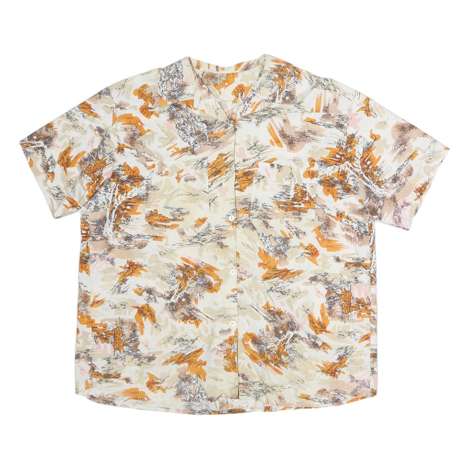 Womens Cream & Orange Abstract Print Cotton Blend Shirt L Relaxed Fit Casual
