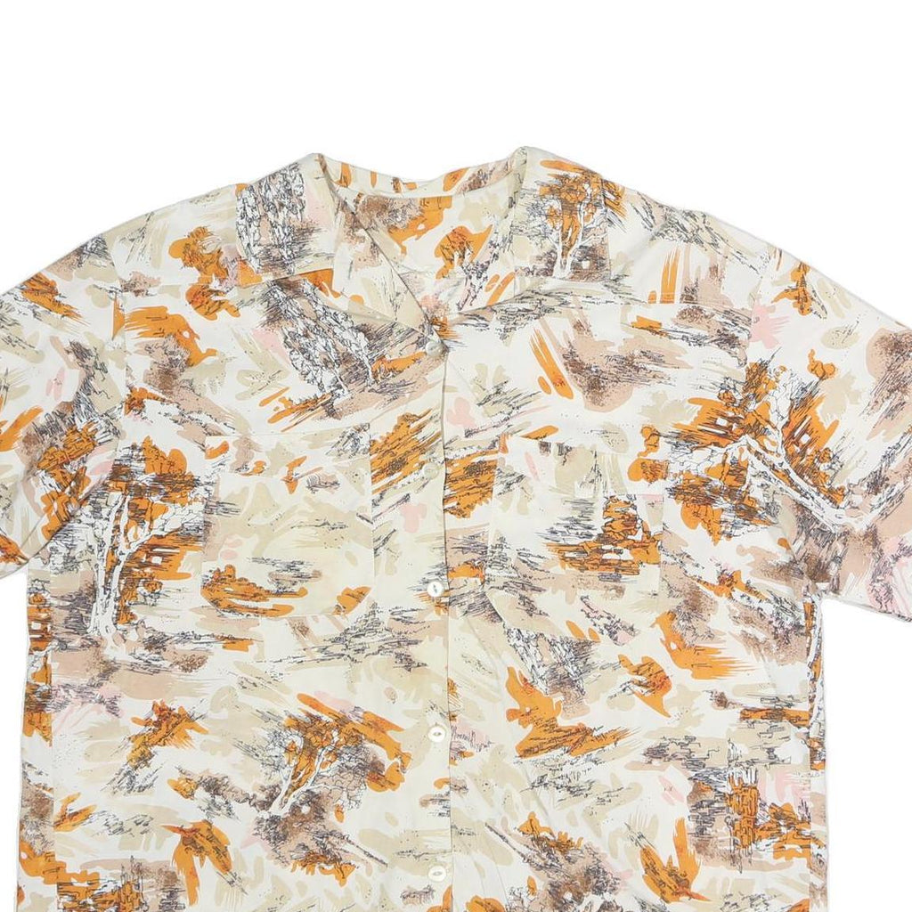 Womens Cream & Orange Abstract Print Cotton Blend Shirt L Relaxed Fit Casual