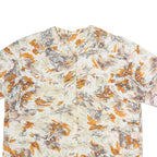 Womens Cream & Orange Abstract Print Cotton Blend Shirt L Relaxed Fit Casual