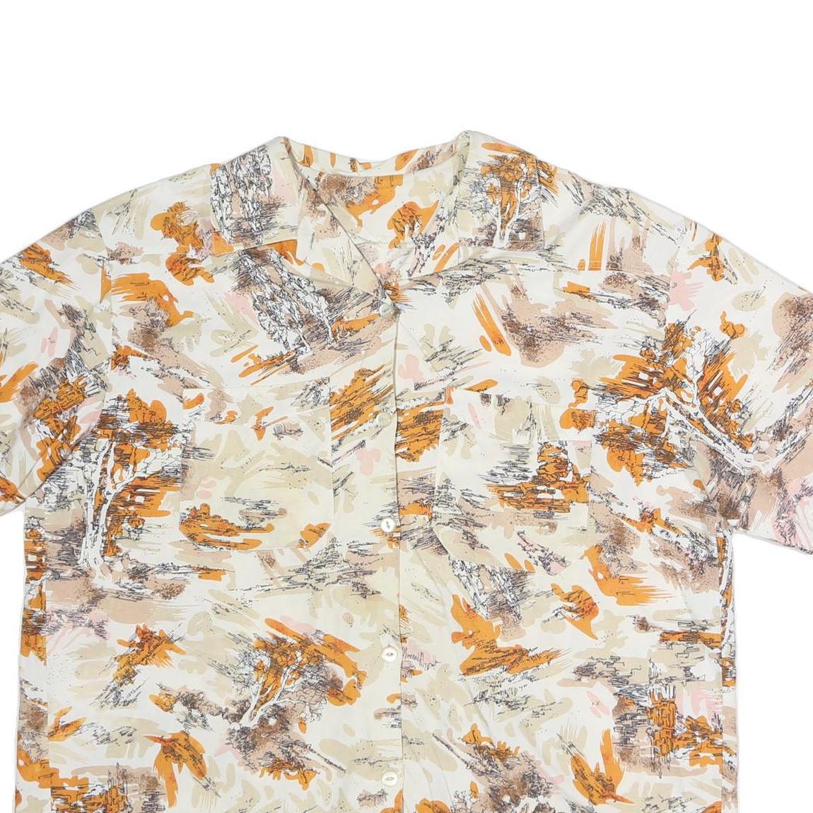 Womens Cream & Orange Abstract Print Cotton Blend Shirt L Relaxed Fit Casual
