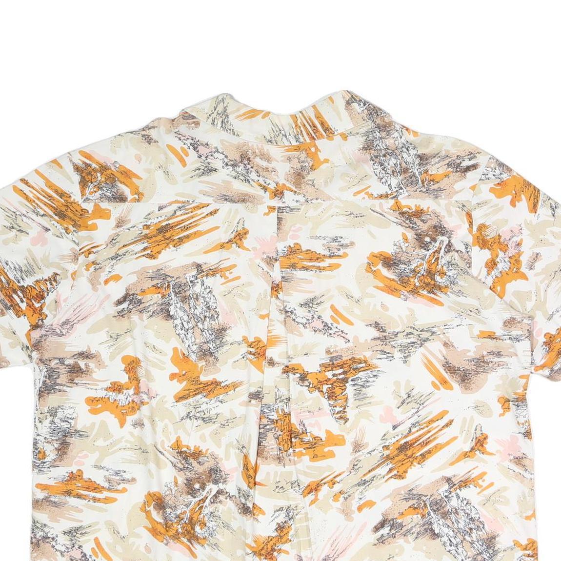 Womens Cream & Orange Abstract Print Cotton Blend Shirt L Relaxed Fit Casual