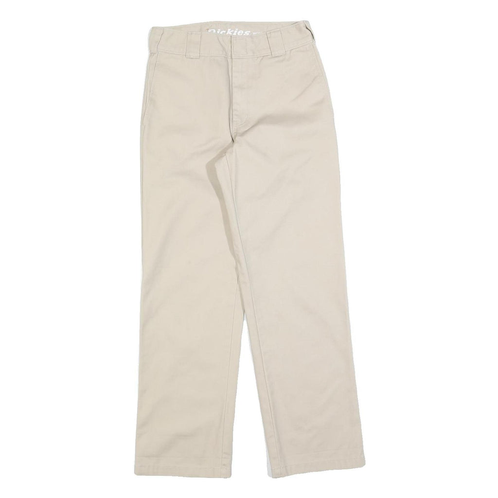 DICKIES Womens Regular Beige Cotton Blend Trousers W26 L30 Zip Classic Straight