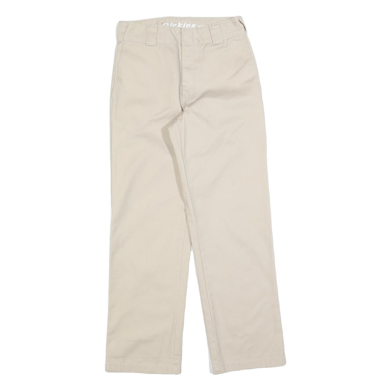 DICKIES Womens Regular Beige Cotton Blend Trousers W26 L30 Zip Classic Straight