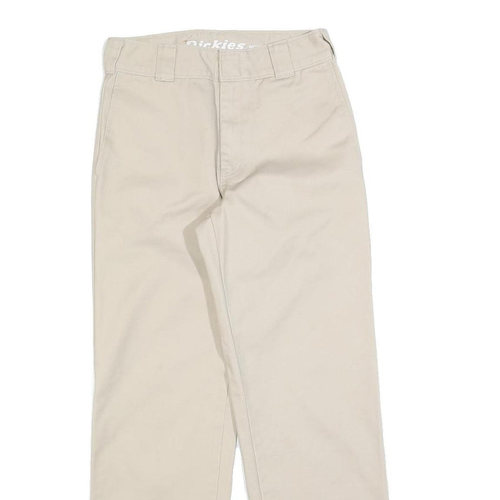 DICKIES Womens Regular Beige Cotton Blend Trousers W26 L30 Zip Classic Straight