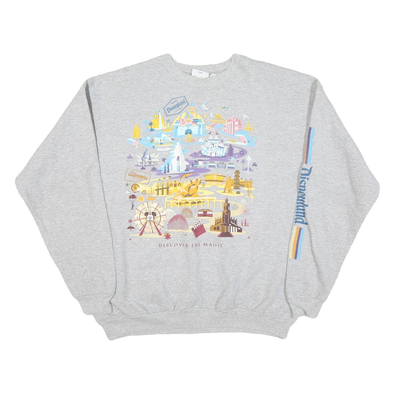 HANES Mens Grey Disneyland Crew Neck XL Graphic Print Sweatshirt Comfortable