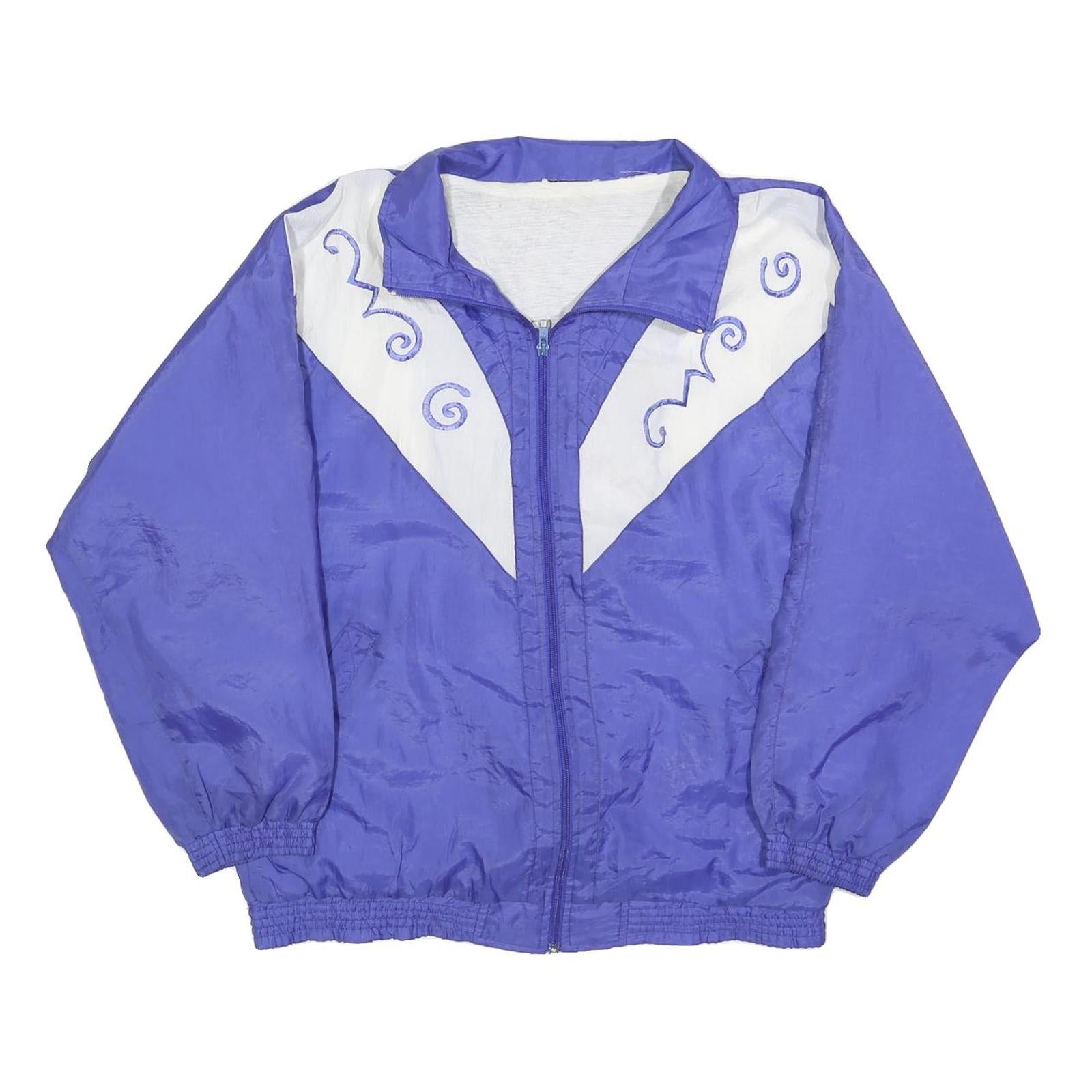 Womens Purple & White Retro Nylon Zip Jacket M Plain Lightweight Casual