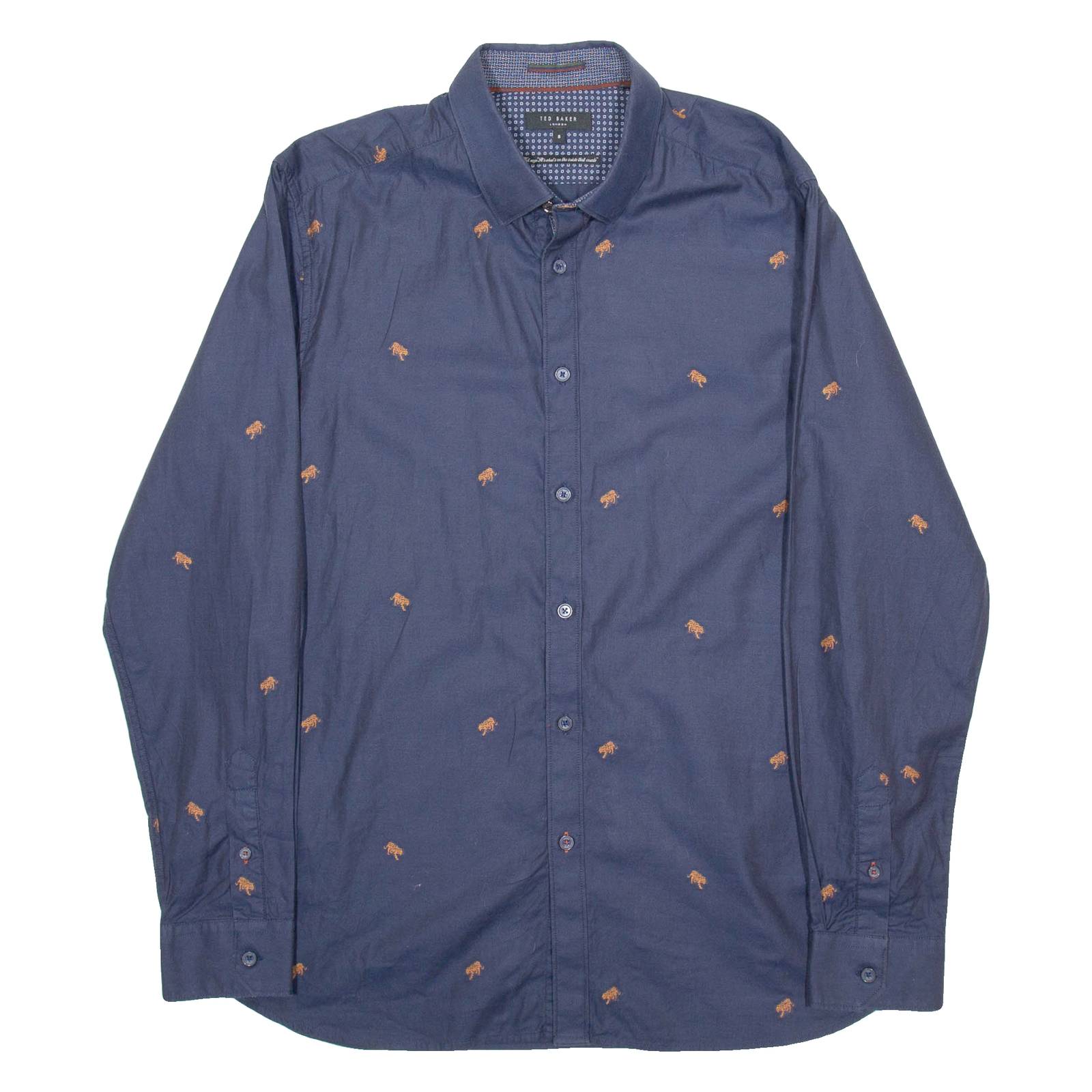 TED BAKER Mens Shirt Blue Animal Print Long Sleeve S