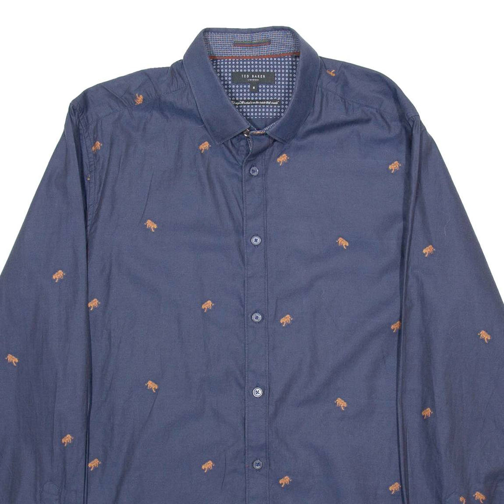 TED BAKER Mens Shirt Blue Animal Print Long Sleeve S