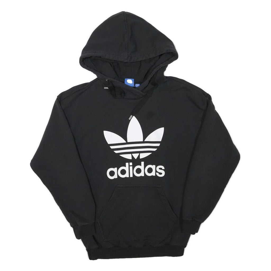 ADIDAS Womens Black Hoodie UK 6 Cotton Blend Pullover Logo Sweatshirt