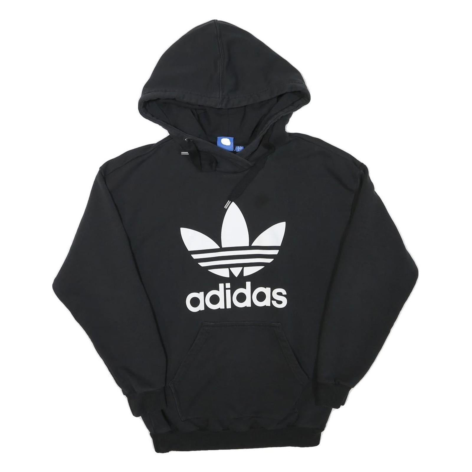 ADIDAS Womens Black Hoodie UK 6 Cotton Blend Pullover Logo Sweatshirt