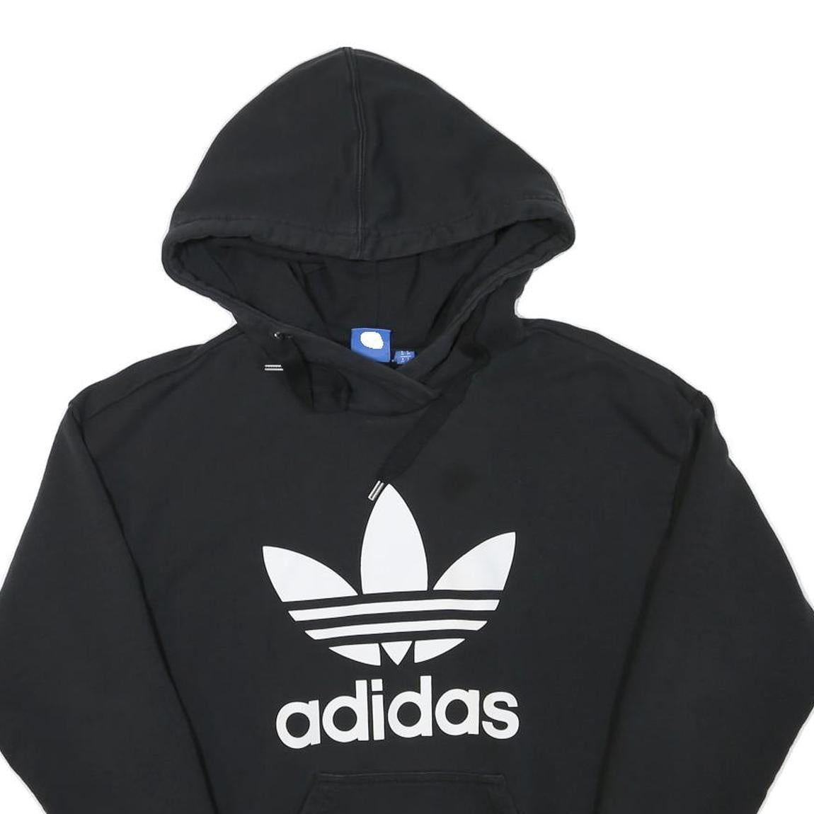 ADIDAS Womens Black Hoodie UK 6 Cotton Blend Pullover Logo Sweatshirt