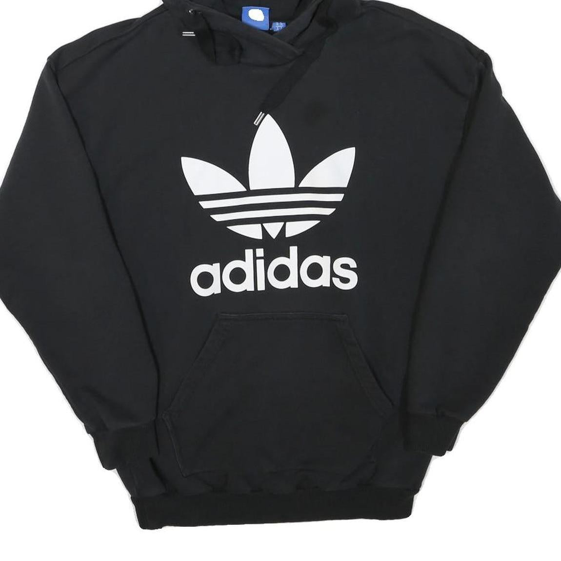 ADIDAS Womens Black Hoodie UK 6 Cotton Blend Pullover Logo Sweatshirt