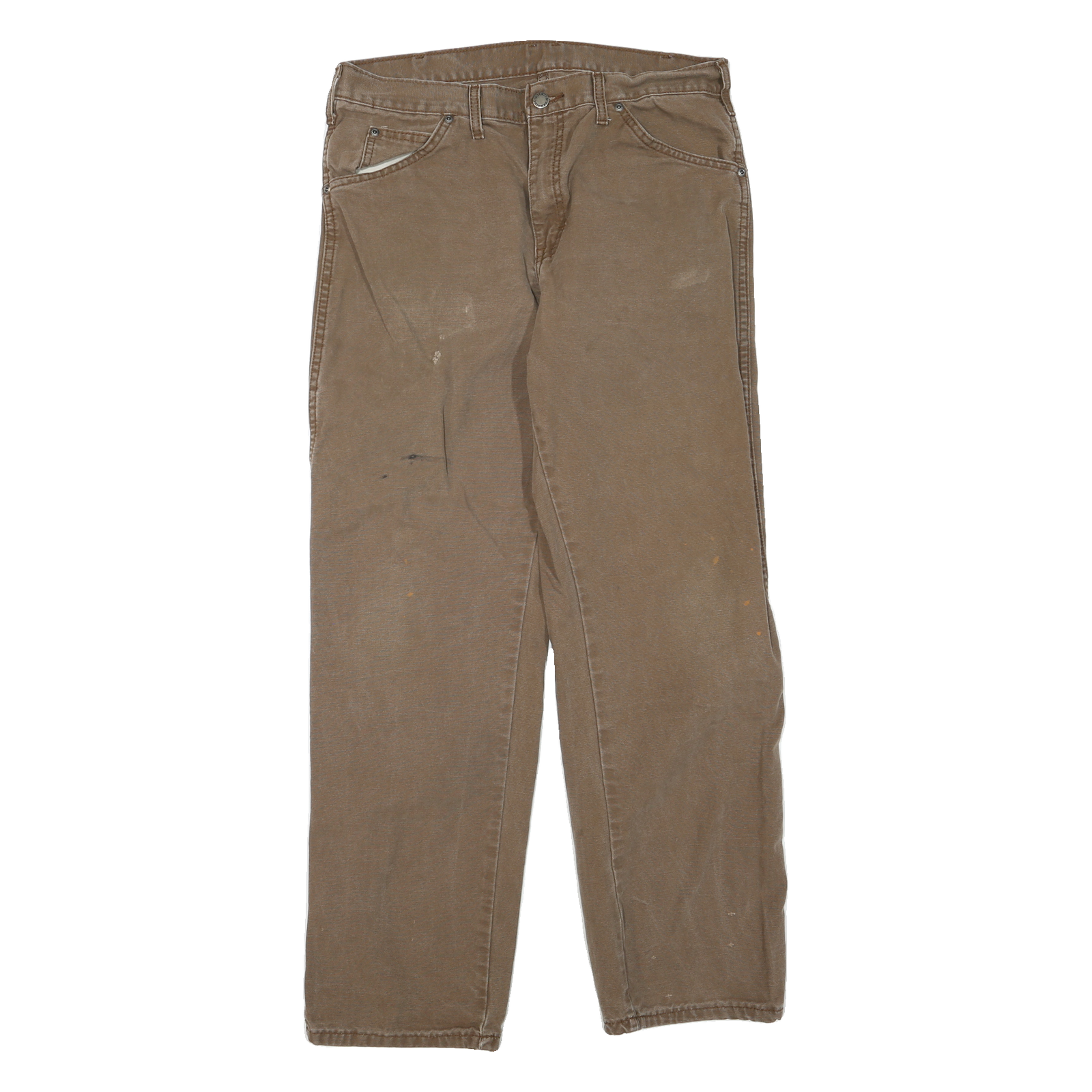 DICKIES Mens Jeans Brown Regular Straight Denim Medium W32 L30 Workwear Zip