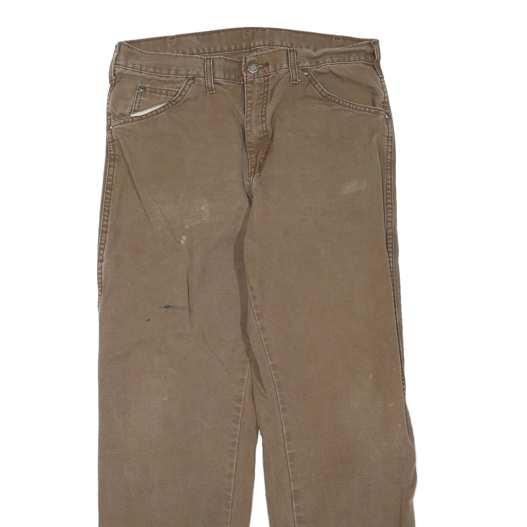 DICKIES Mens Jeans Brown Regular Straight Denim Medium W32 L30 Workwear Zip