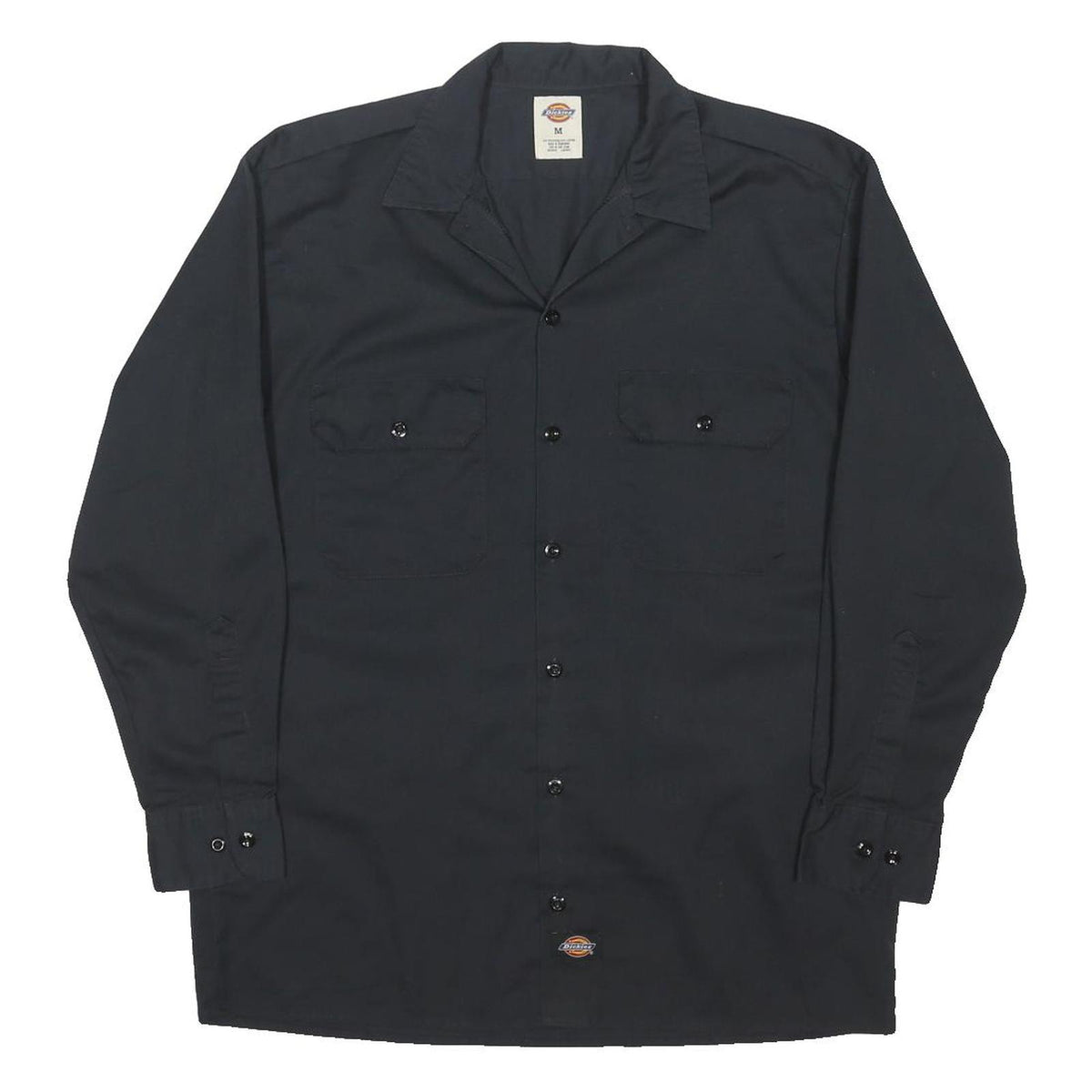 DICKIES Mens Black Work Shirt M Polyester Blend Button Closure Casual Fit