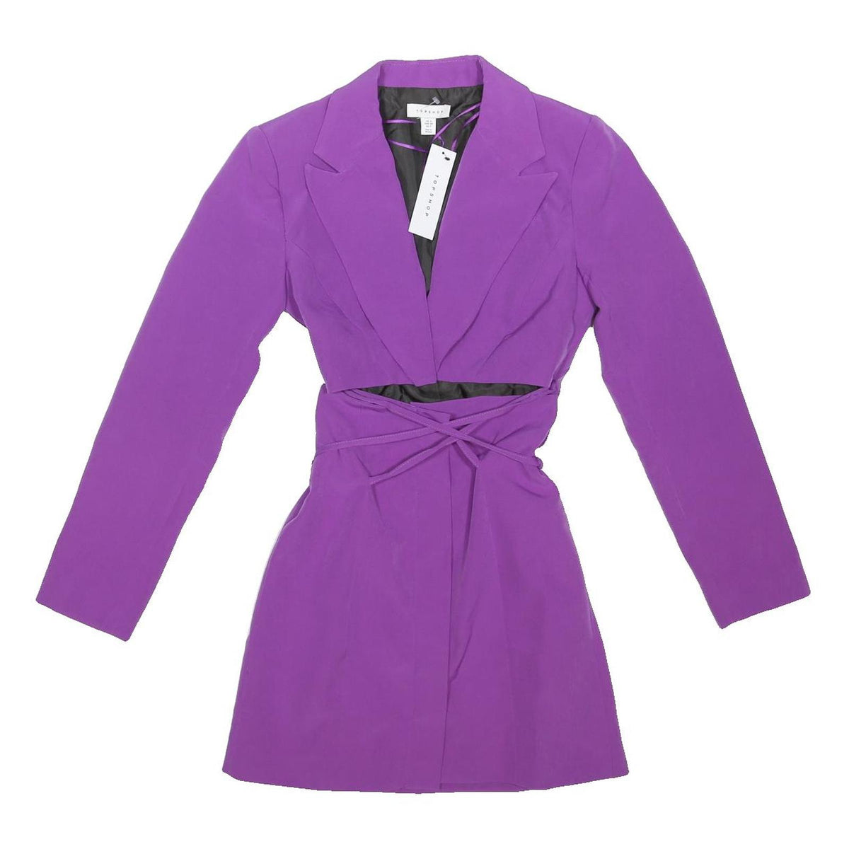TOPSHOP Womens Purple Fit & Flare Woven Plain Long Sleeve Mini Dress UK 6