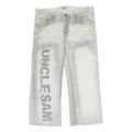 UNCLE SAM Mens Jeans White Grey Regular Straight Cotton Button W38 L27 Logo