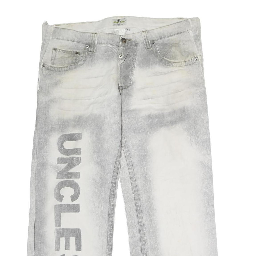UNCLE SAM Mens Jeans White Grey Regular Straight Cotton Button W38 L27 Logo