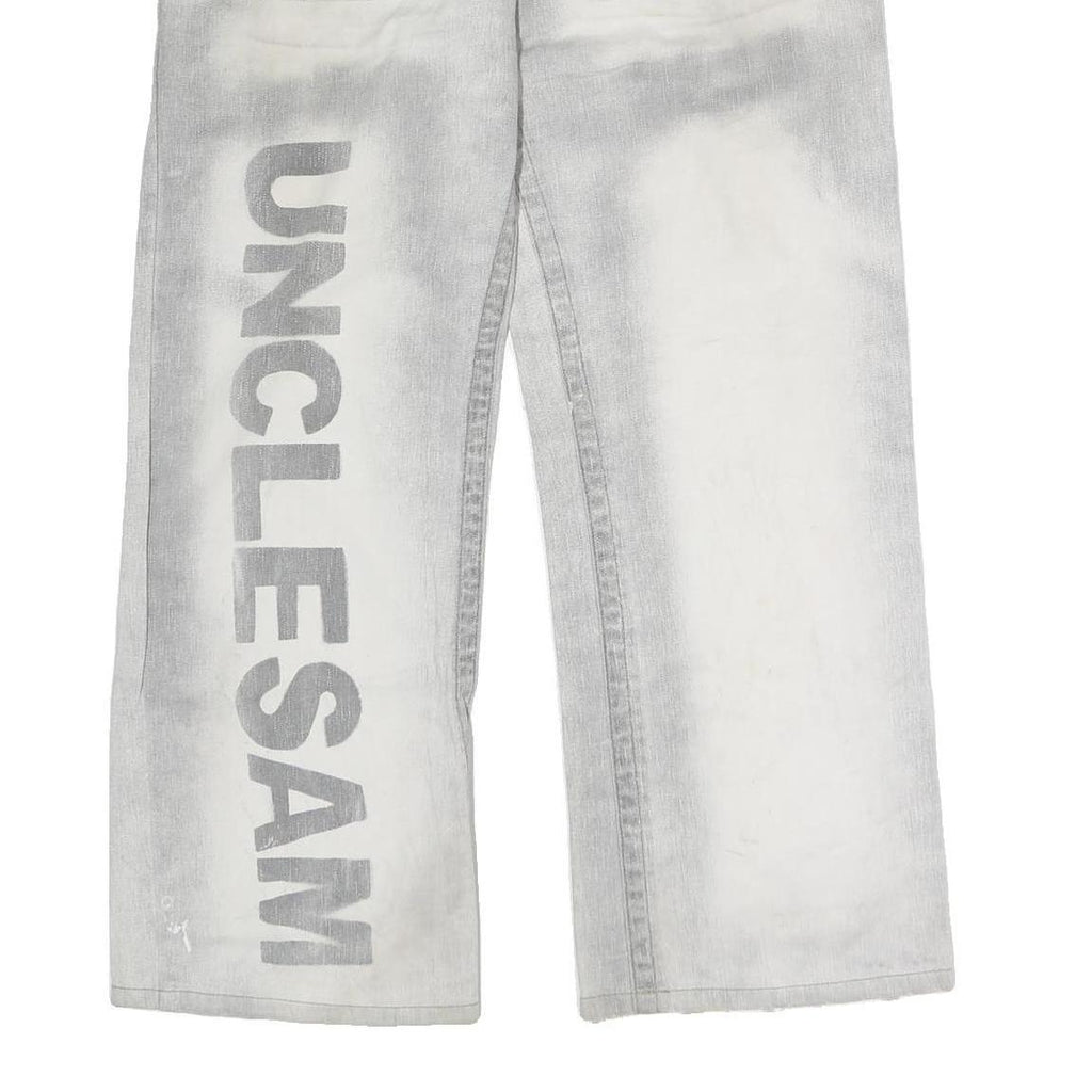 UNCLE SAM Mens Jeans White Grey Regular Straight Cotton Button W38 L27 Logo