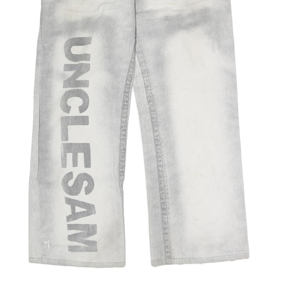 UNCLE SAM Mens Jeans White Grey Regular Straight Cotton Button W38 L27 Logo