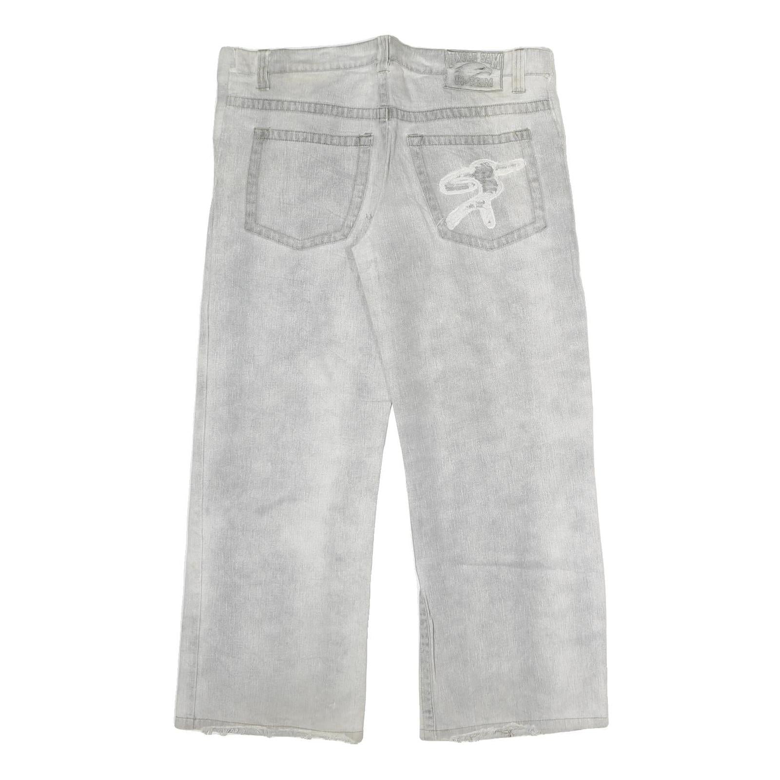 UNCLE SAM Mens Jeans White Grey Regular Straight Cotton Button W38 L27 Logo