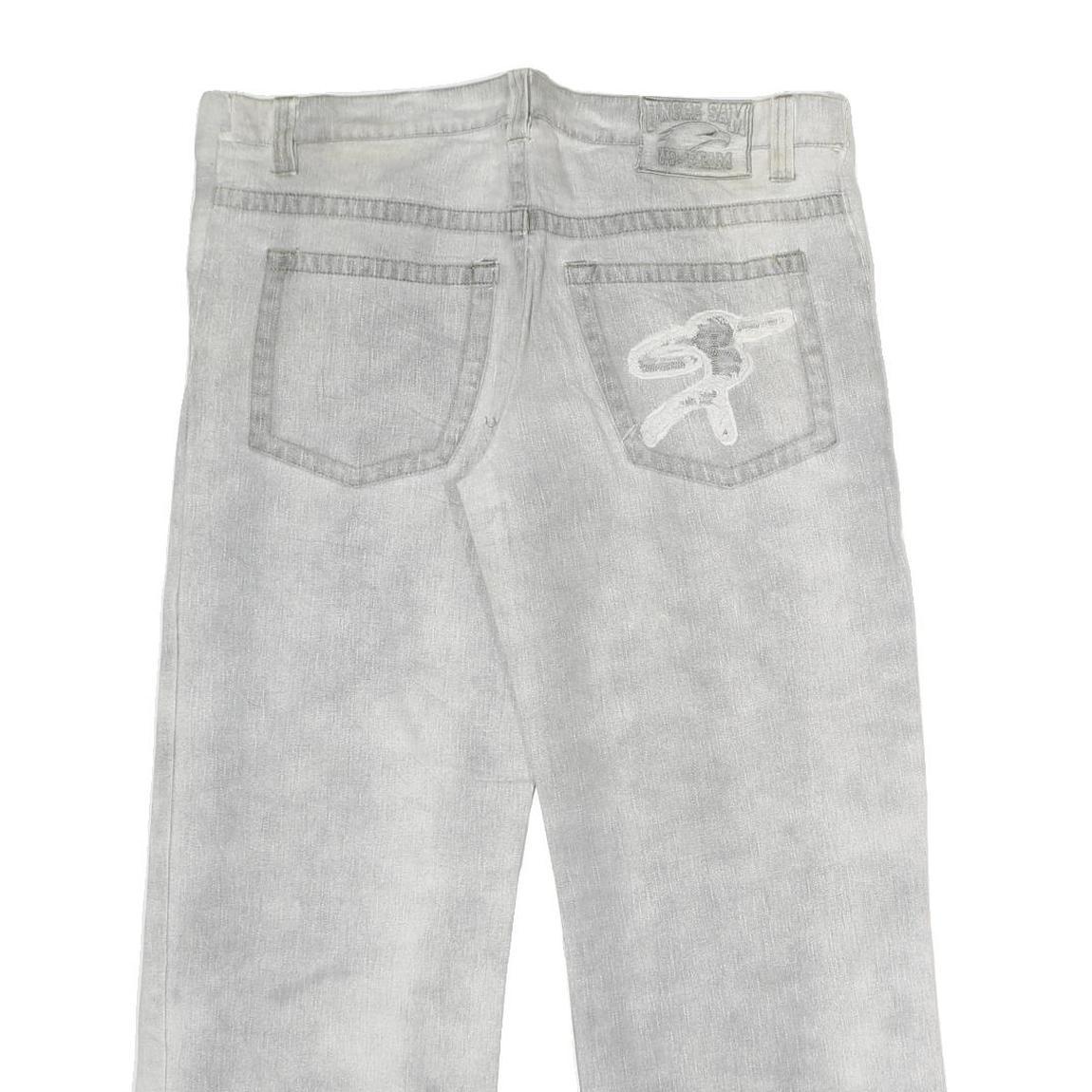 UNCLE SAM Mens Jeans White Grey Regular Straight Cotton Button W38 L27 Logo