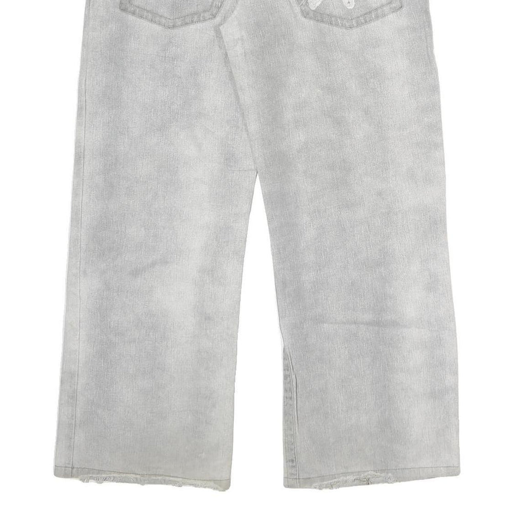 UNCLE SAM Mens Jeans White Grey Regular Straight Cotton Button W38 L27 Logo