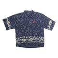 Mens Navy Blue Cotton Hawaiian Shirt L Floral Print Button Front Casual