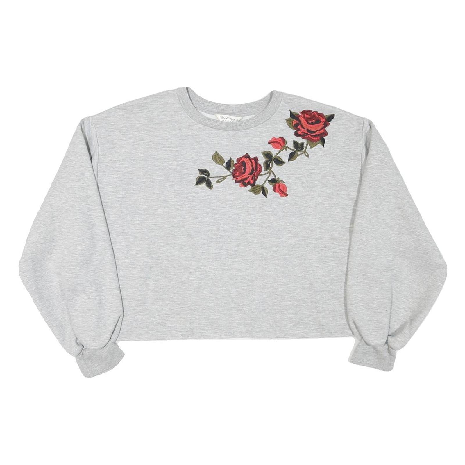 MISS SELFRIDGE Womens Grey Crew Neck UK 14 Embroidered Sweatshirt Crop Top