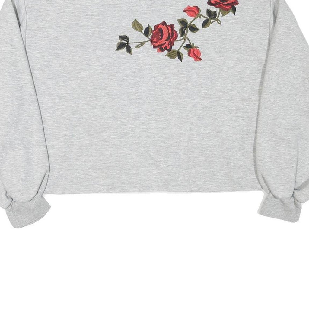 MISS SELFRIDGE Womens Grey Crew Neck UK 14 Embroidered Sweatshirt Crop Top