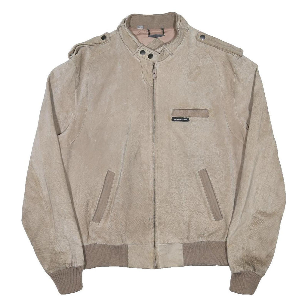 MEMBERS ONLY Mens Beige Leather Bomber Jacket M Suede Style Zip Closure